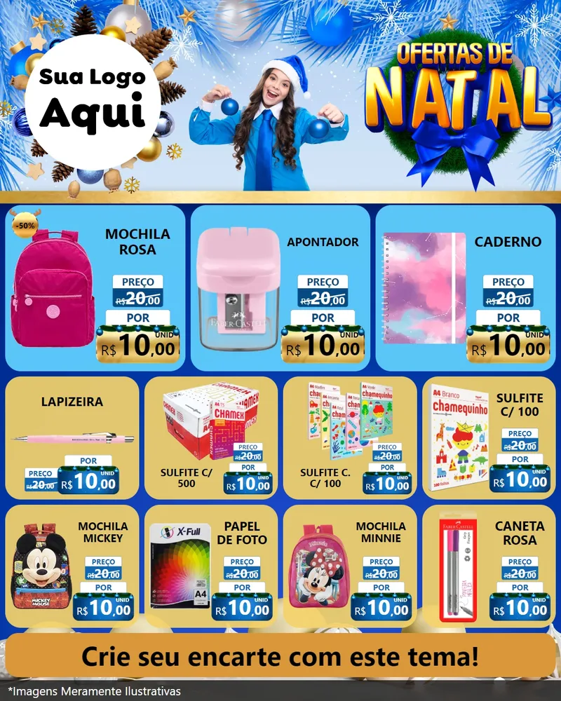Modelo de Rede Social para Feed Instagram com o tema Ofertas de Natal para Papelaria