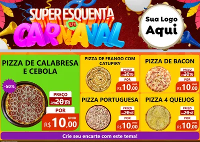 Modelo de Encarte para Encarte A4 Horizontal com o tema Super Esquenta de Carnaval para Pizzaria
