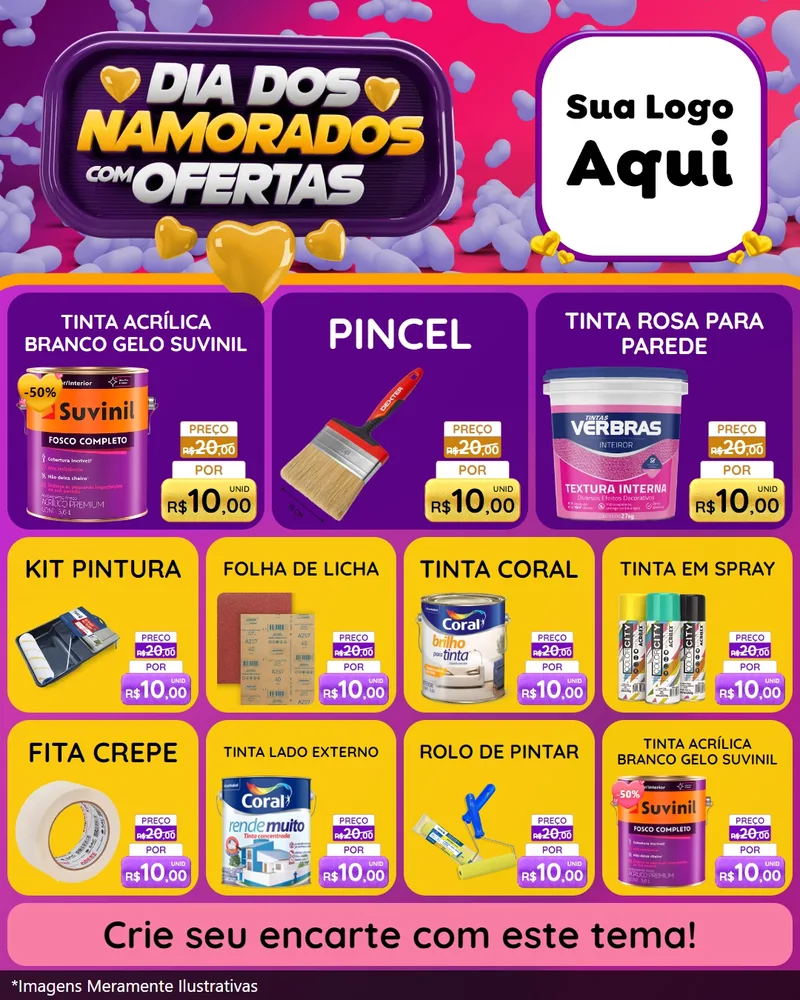 Modelo de Rede Social para Feed Instagram com o tema Dia Dos Namorados Com Ofertas para Tintas e Ferramentas