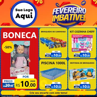 Modelo de Rede Social para Feed Facebook com o tema Fevereiro Imbatível para Brinquedos