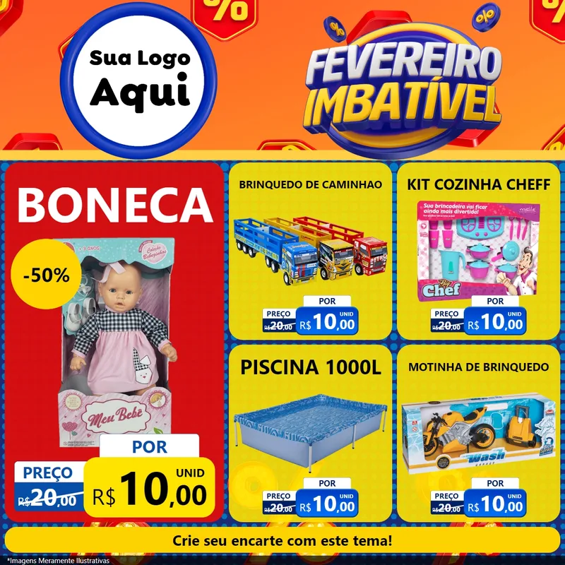 Modelo de Rede Social para Feed Facebook com o tema Fevereiro Imbatível para Brinquedos