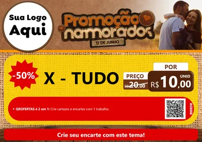 Modelo de Cartaz para Cartaz A4 Horizontal com o tema Promoção Namorados para Hamburgueria