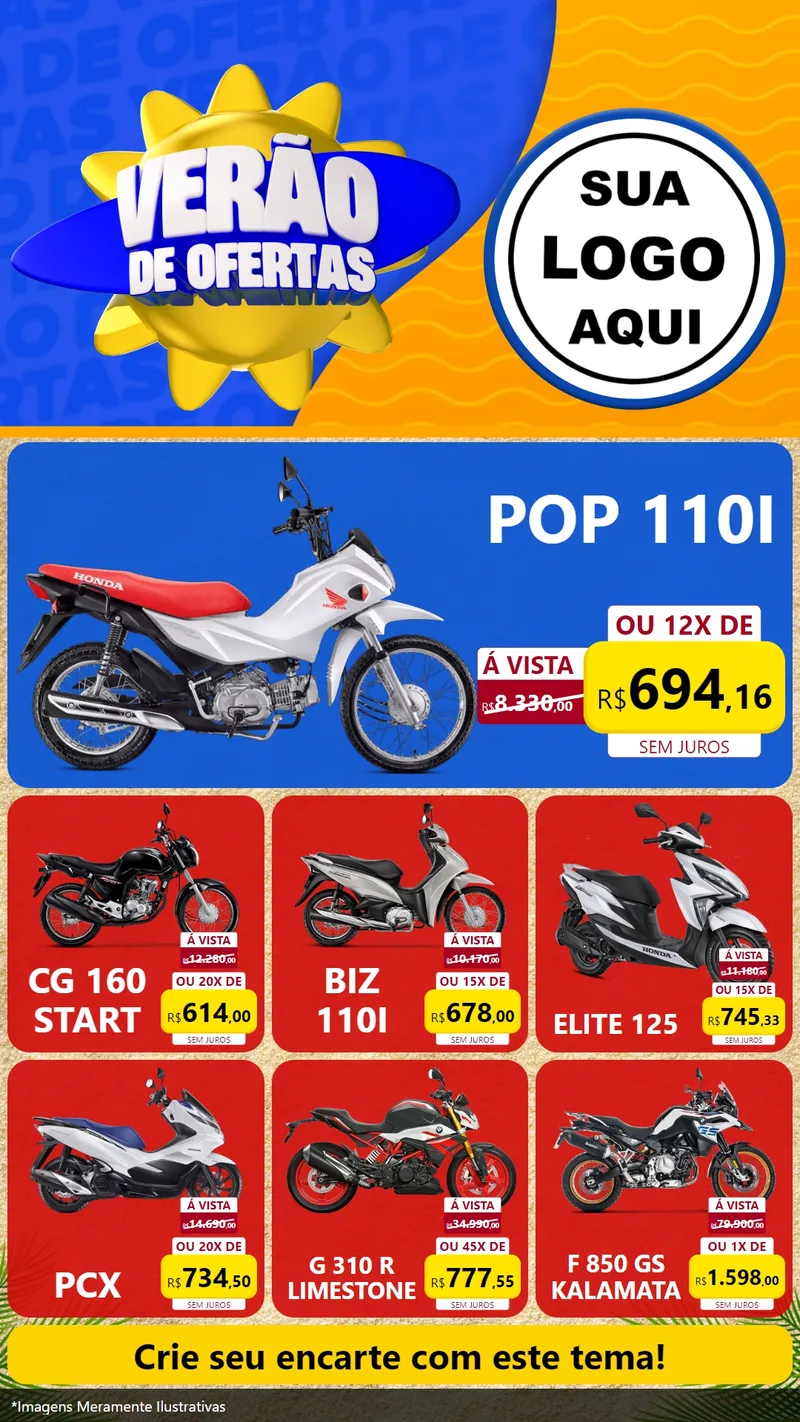 Modelo de Rede Social para Stories com o tema Verão de Ofertas para Concessionaria de Motos