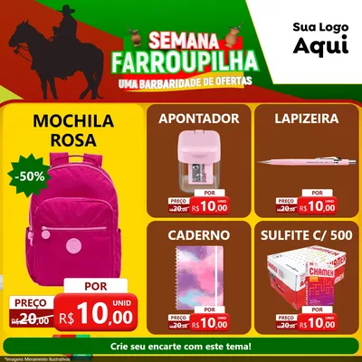 Modelo de Rede Social para Feed Facebook com o tema Semana Farroupilha - Uma Barbaridade de Ofertas para Papelaria