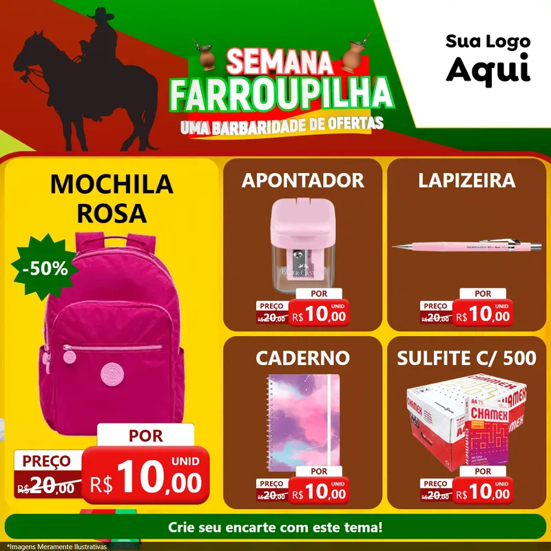 Modelo de Rede Social para Feed Facebook com o tema Semana Farroupilha - Uma Barbaridade de Ofertas para Papelaria