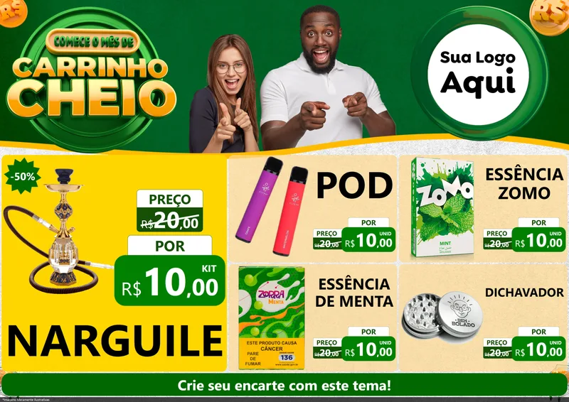 Modelo de Encarte para Encarte A4 Horizontal com o tema Carrinho Cheio para Tabacaria