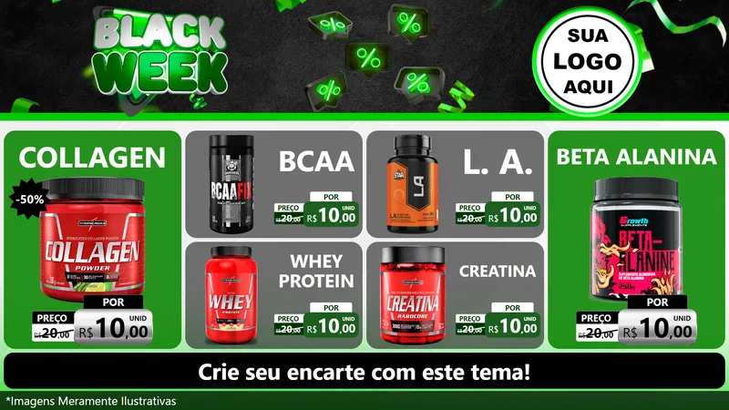 Modelo de TV para TV Horizontal com o tema Black Week para Suplementos alimentares