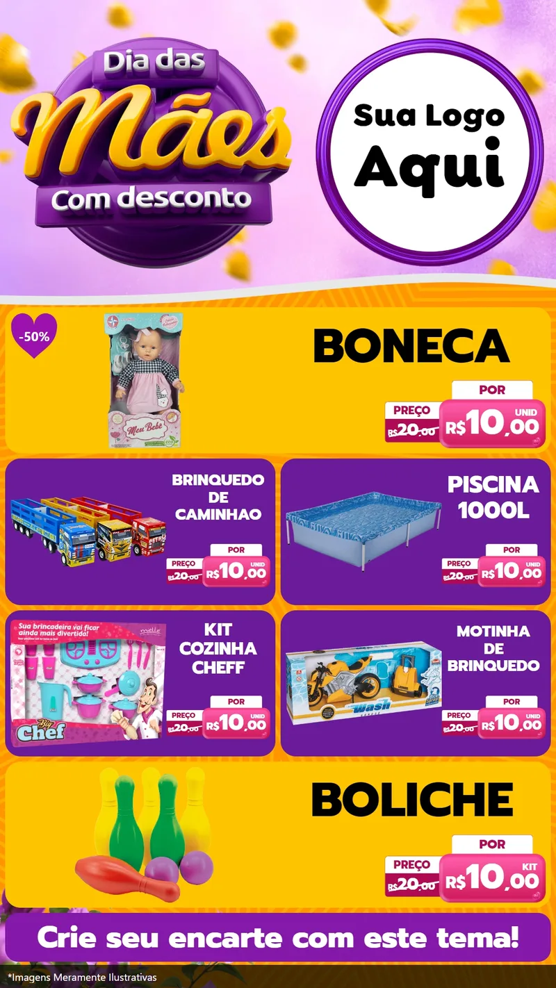Modelo de TV para TV Vertical com o tema Dia das Mães com Desconto para Brinquedos