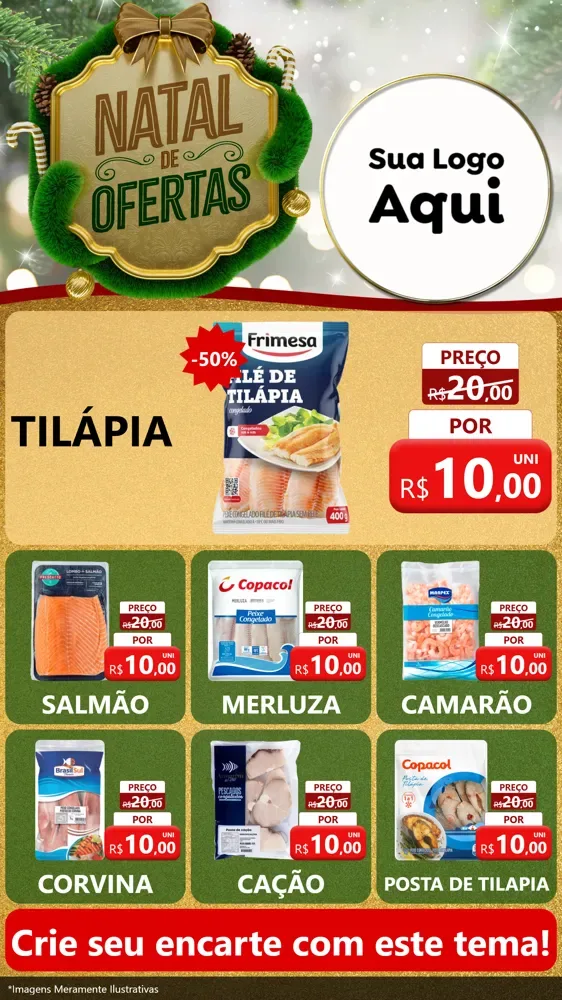 Modelo de Rede Social para Stories com o tema Ofertas de Natal para Peixaria