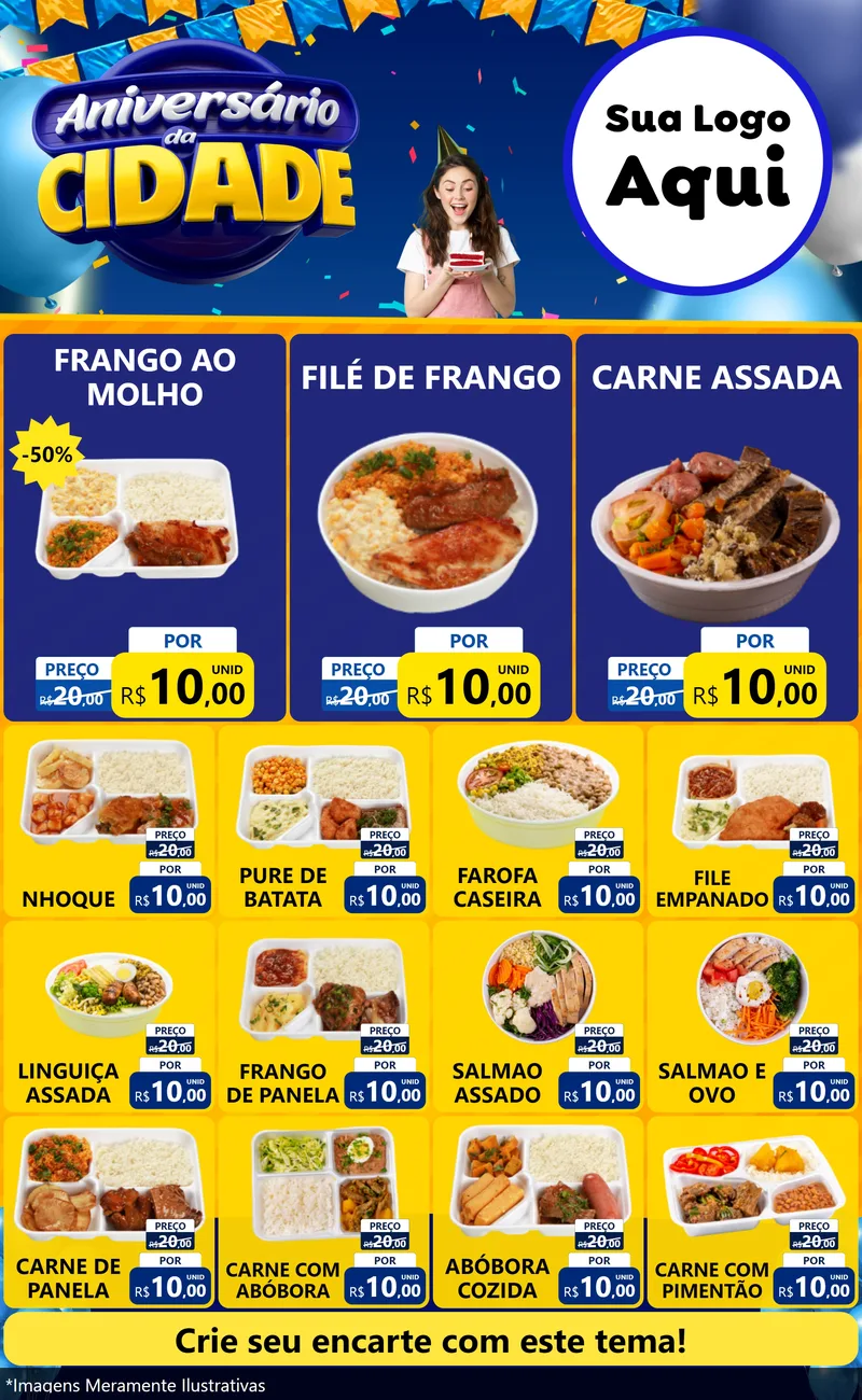 Modelo de Encarte para Encarte Grande com o tema Aniversário da Cidade para Restaurante