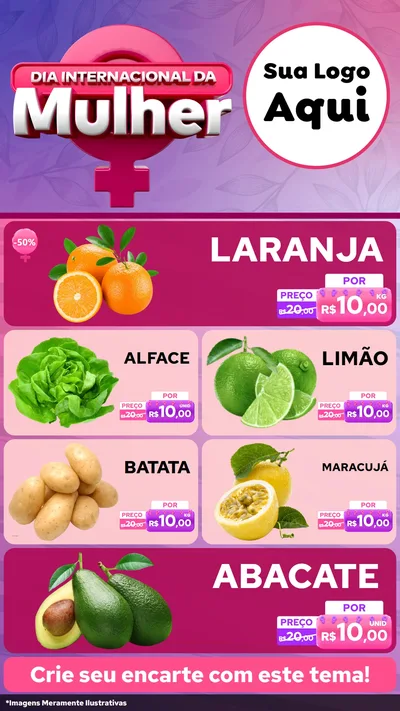 Modelo de TV para TV Vertical com o tema Dia Internacional da Mulher para Hortifrúti