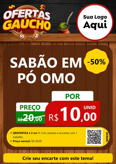 Modelo de Cartaz para Cartaz A4 Vertical com o tema Ofertas Dia do Gaúcho para Produtos de Limpeza