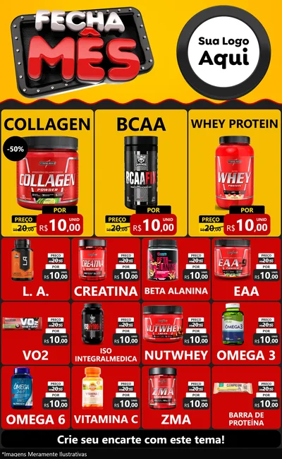 Modelo de Encarte para Encarte Grande com o tema Fecha Mês para Suplementos alimentares