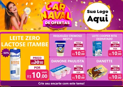 Modelo de Encarte para Encarte A4 Horizontal com o tema Carnaval de Ofertas para Frios e Laticínios