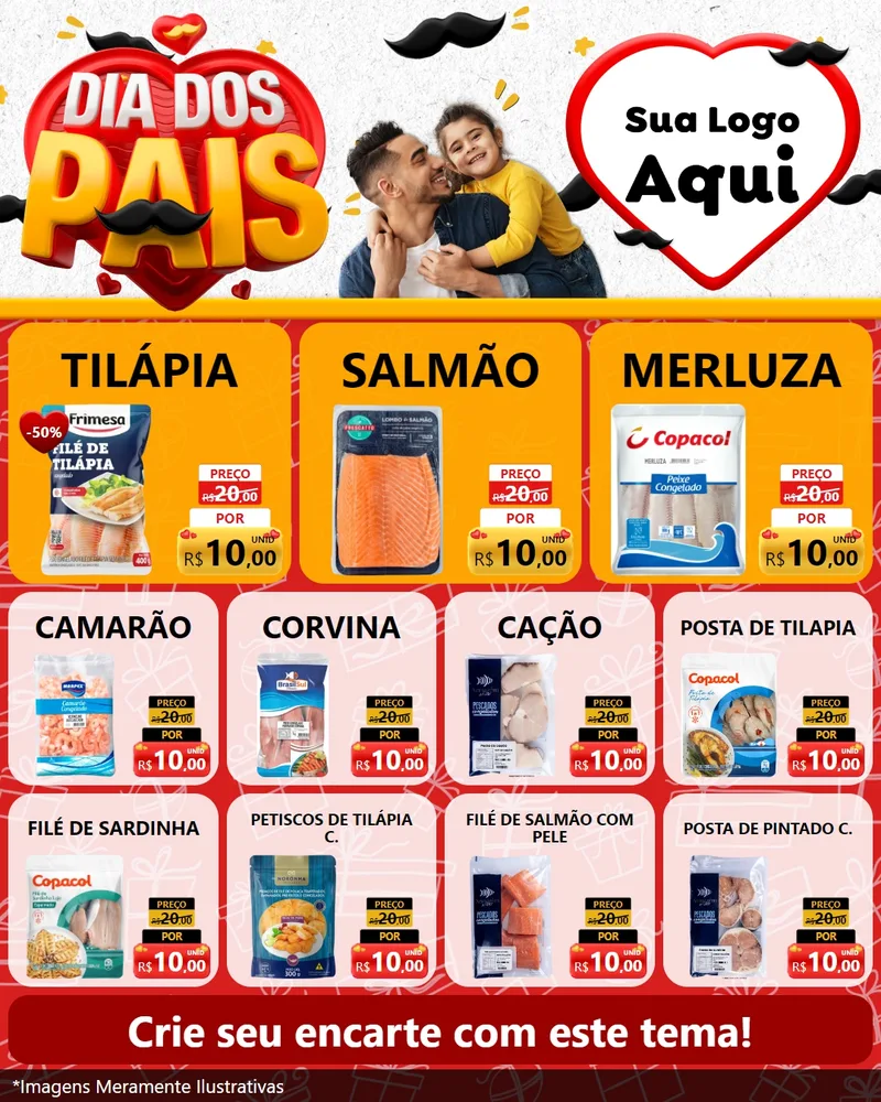 Modelo de Rede Social para Feed Instagram com o tema Dia dos Pais para Peixaria