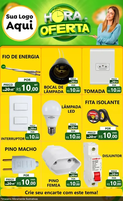 Modelo de Encarte para Encarte Grande com o tema Hora da Oferta para Materiais Elétricos