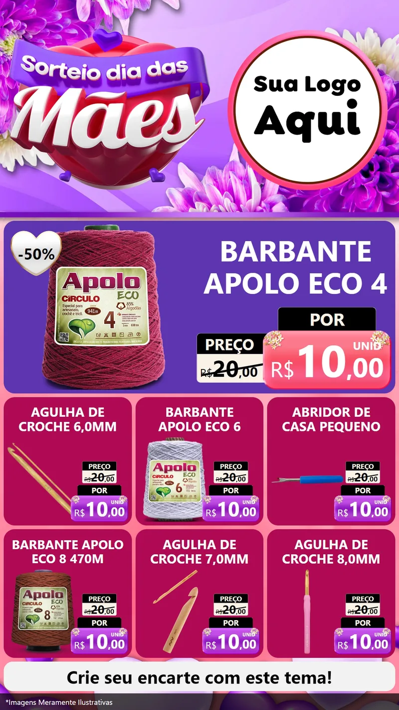 Modelo de Rede Social para Stories com o tema Sorteio Dia das Mães para Armarinho e Aviamentos