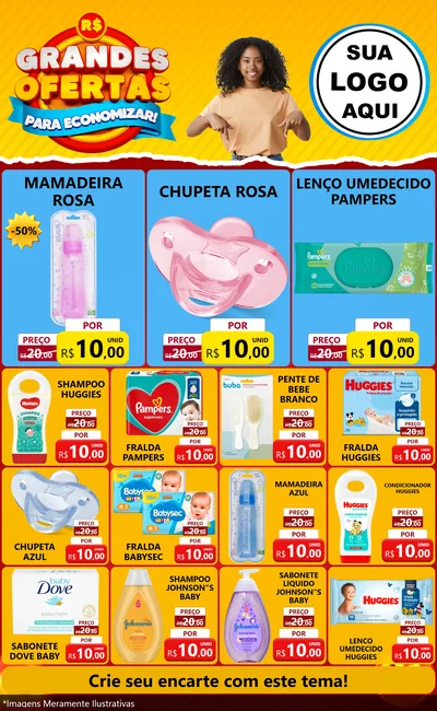 Modelo de Encarte para Encarte Grande com o tema Grandes Ofertas Para Economizar! para Bebês