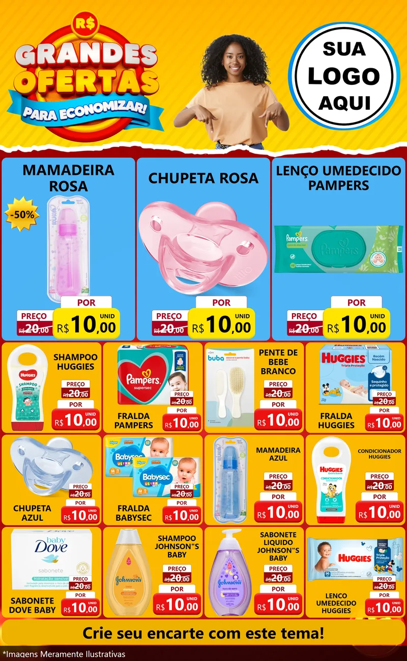 Modelo de Encarte para Encarte Grande com o tema Grandes Ofertas Para Economizar! para Bebês