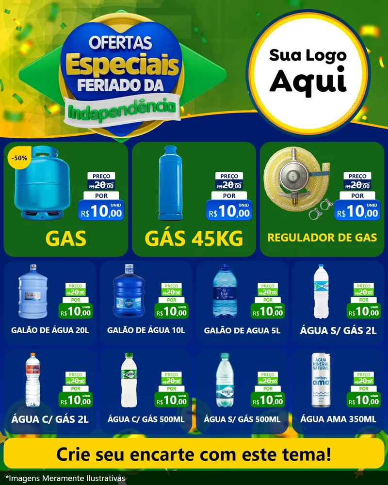 Modelo de Rede Social para Feed Instagram com o tema Ofertas Especiais Feriado da Independência para Água e gás
