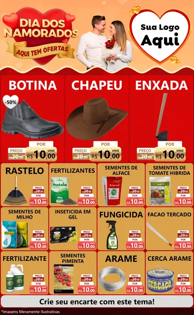 Modelo de Encarte para Encarte Grande com o tema Dia dos Namorados - Aqui Tem Ofertas para Agropecuária