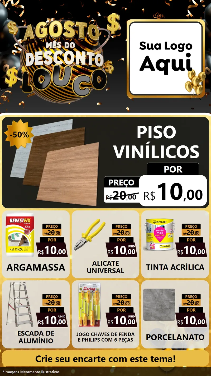 Modelo de Rede Social para Stories com o tema Agosto Mês do Desconto Louco para Material para Construção