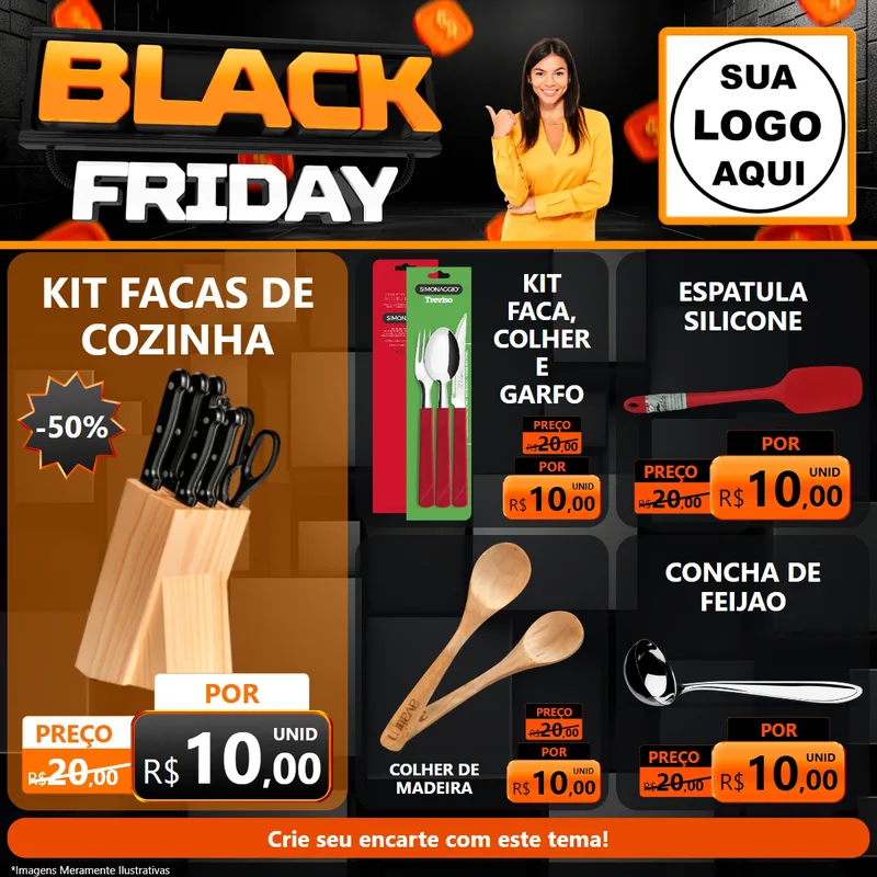Modelo de Rede Social para Feed Facebook com o tema Black Friday para Utilidades Domésticas