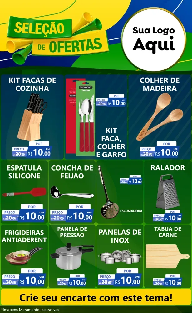 Modelo de Encarte para Encarte Grande com o tema Seleção de Ofertas - Copa para Utilidades Domésticas