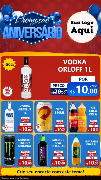 Modelo de Rede Social para Stories com o tema Promoção de Aniversário para Distribuidora de bebidas
