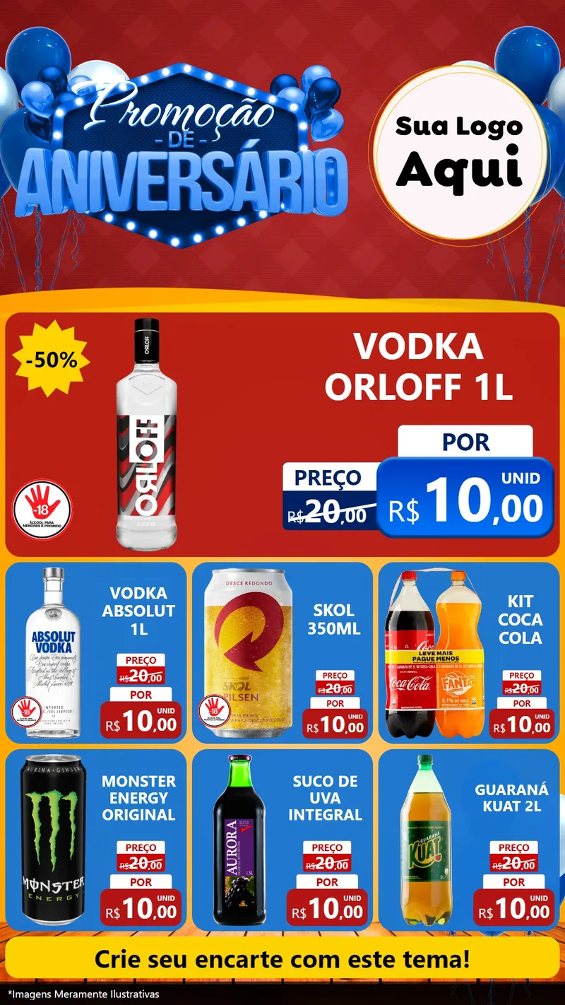 Modelo de Rede Social para Stories com o tema Promoção de Aniversário para Distribuidora de bebidas