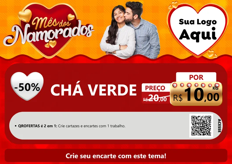 Modelo de Cartaz para Cartaz A4 Horizontal com o tema Mês dos Namorados para Produtos Naturais