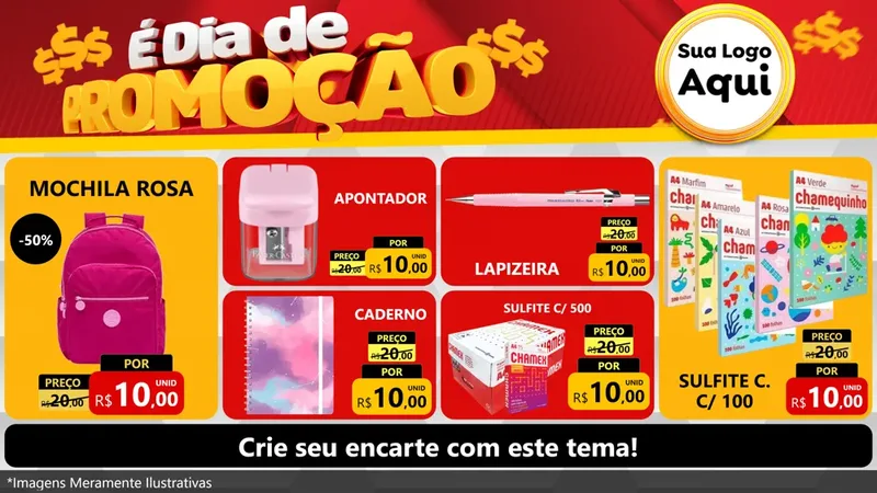 Modelo de TV para TV Horizontal com o tema É Dia De Promoção para Papelaria