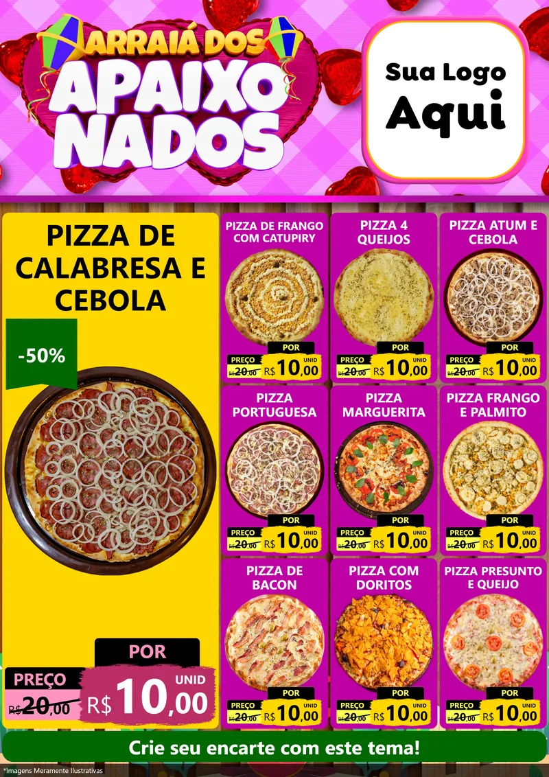 Modelo de Encarte para Encarte A4 Vertical com o tema Arraiá dos Apaixonados para Pizzaria