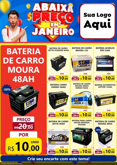 Modelo de Encarte para Encarte A4 Vertical com o tema Abaixa Preço em Janeiro para Baterias Elétricas