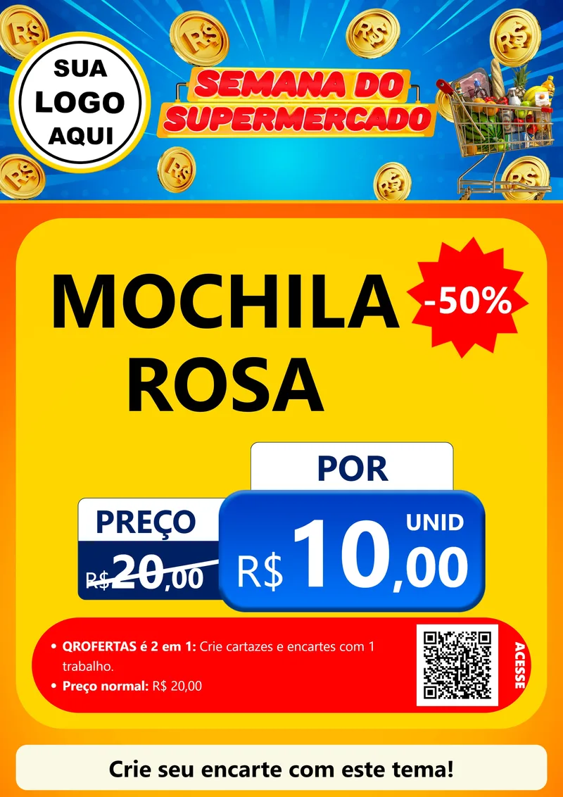 Modelo de Cartaz para Cartaz A4 Vertical com o tema Semana do Supermercado para Papelaria