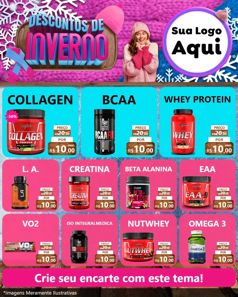 Modelo de Rede Social para Feed Instagram com o tema Descontos de Inverno para Suplementos alimentares