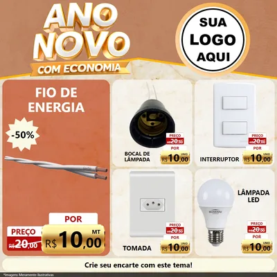 Modelo de Rede Social para Feed Facebook com o tema Ano Novo Com Economia para Materiais Elétricos