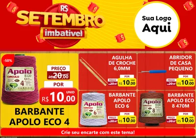 Modelo de Encarte para Encarte A4 Horizontal com o tema Setembro Imbatível para Armarinho e Aviamentos