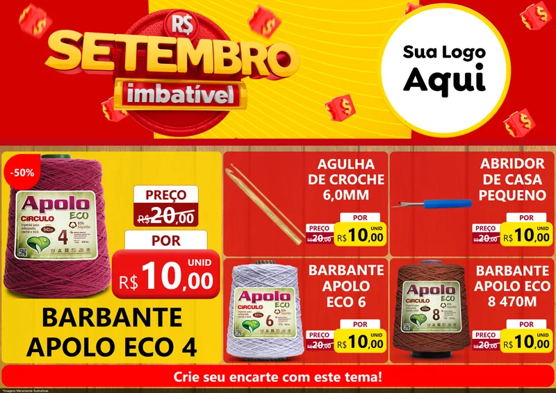 Modelo de Encarte para Encarte A4 Horizontal com o tema Setembro Imbatível para Armarinho e Aviamentos