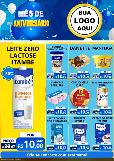 Modelo de Encarte para Encarte A4 Vertical com o tema Mês de Aniversário para Frios e Laticínios
