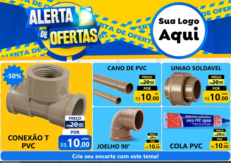 Modelo de Encarte para Encarte A4 Horizontal com o tema Alerta de Ofertas para Tubos e conexões