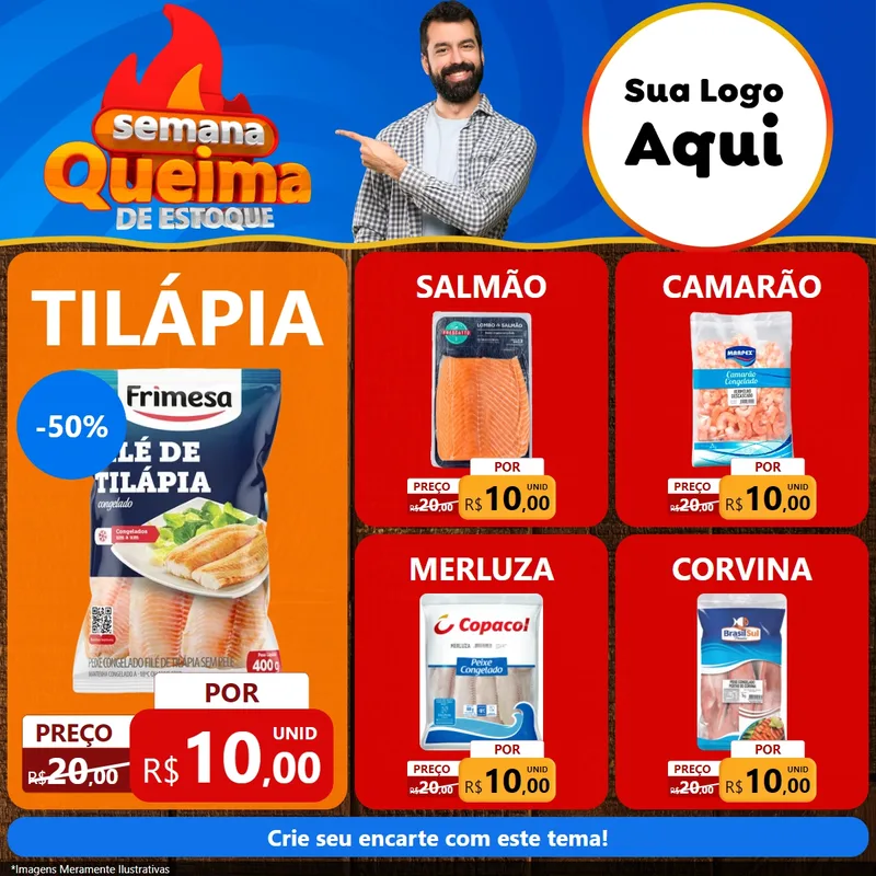 Modelo de Rede Social para Feed Facebook com o tema Semana Queima de Estoque para Peixaria