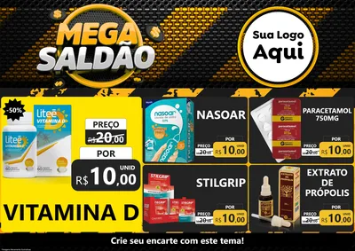 Modelo de Encarte para Encarte A4 Horizontal com o tema Mega Saldão para Farmácia