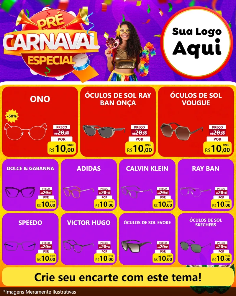 Modelo de Rede Social para Feed Instagram com o tema Pré-Carnaval Especial para Óticas