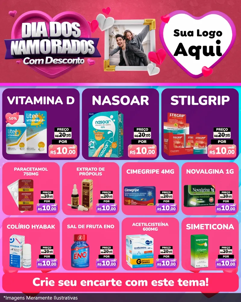 Modelo de Rede Social para Feed Instagram com o tema Dia Dos Namorados Com Desconto para Farmácia