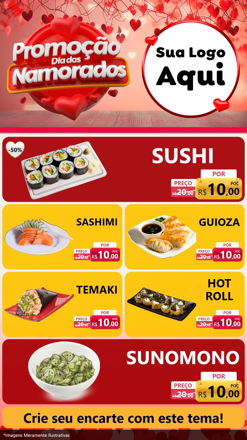 Modelo de TV para TV Vertical com o tema Promoção Dia dos Namorados para Comida japonesa