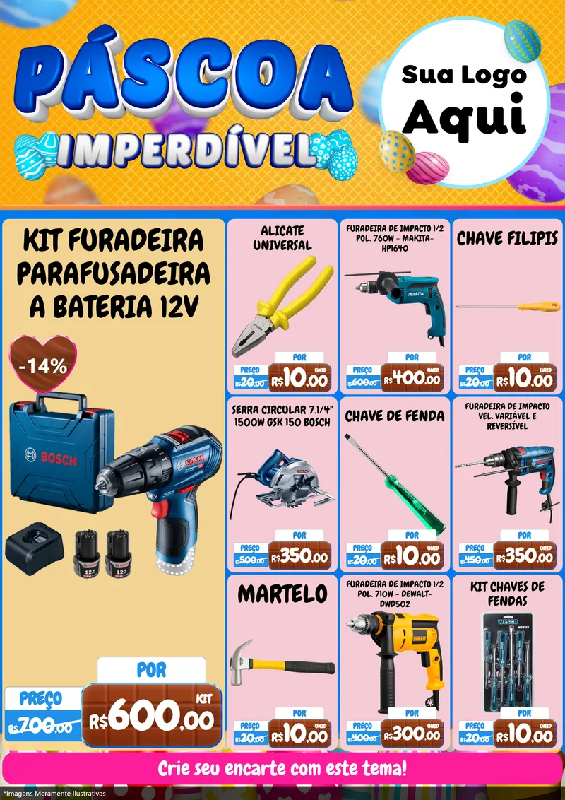 Modelo de Encarte para Encarte A4 Vertical com o tema Páscoa Imperdível para Maquinas e Ferramentas