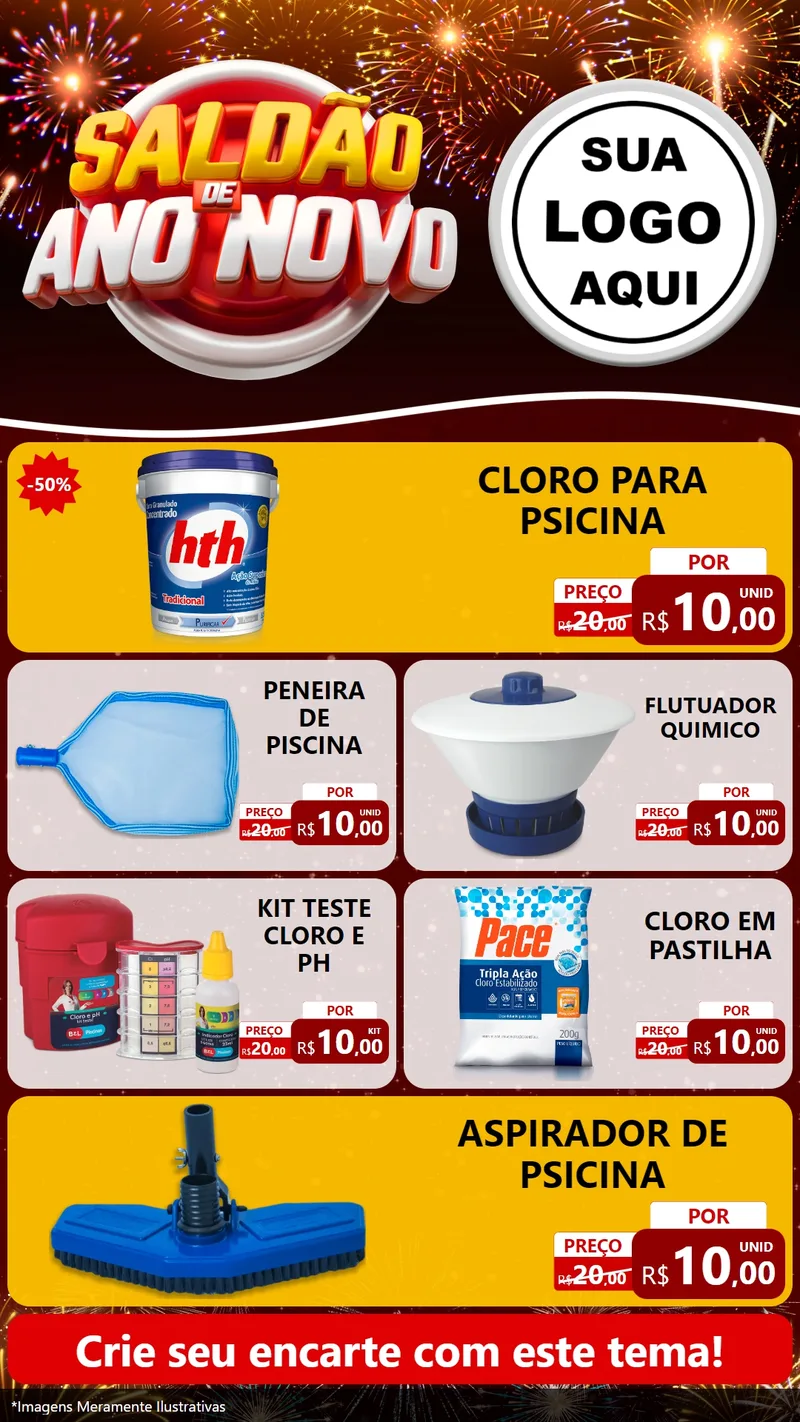 Modelo de TV para TV Vertical com o tema Saldão de Ano Novo para Produtos para Piscina