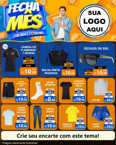 Modelo de Rede Social para Feed Instagram com o tema Fecha Mês Com Mais Economia para Roupas e acessórios