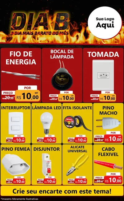 Modelo de Encarte para Encarte Grande com o tema Dia B para Materiais Elétricos